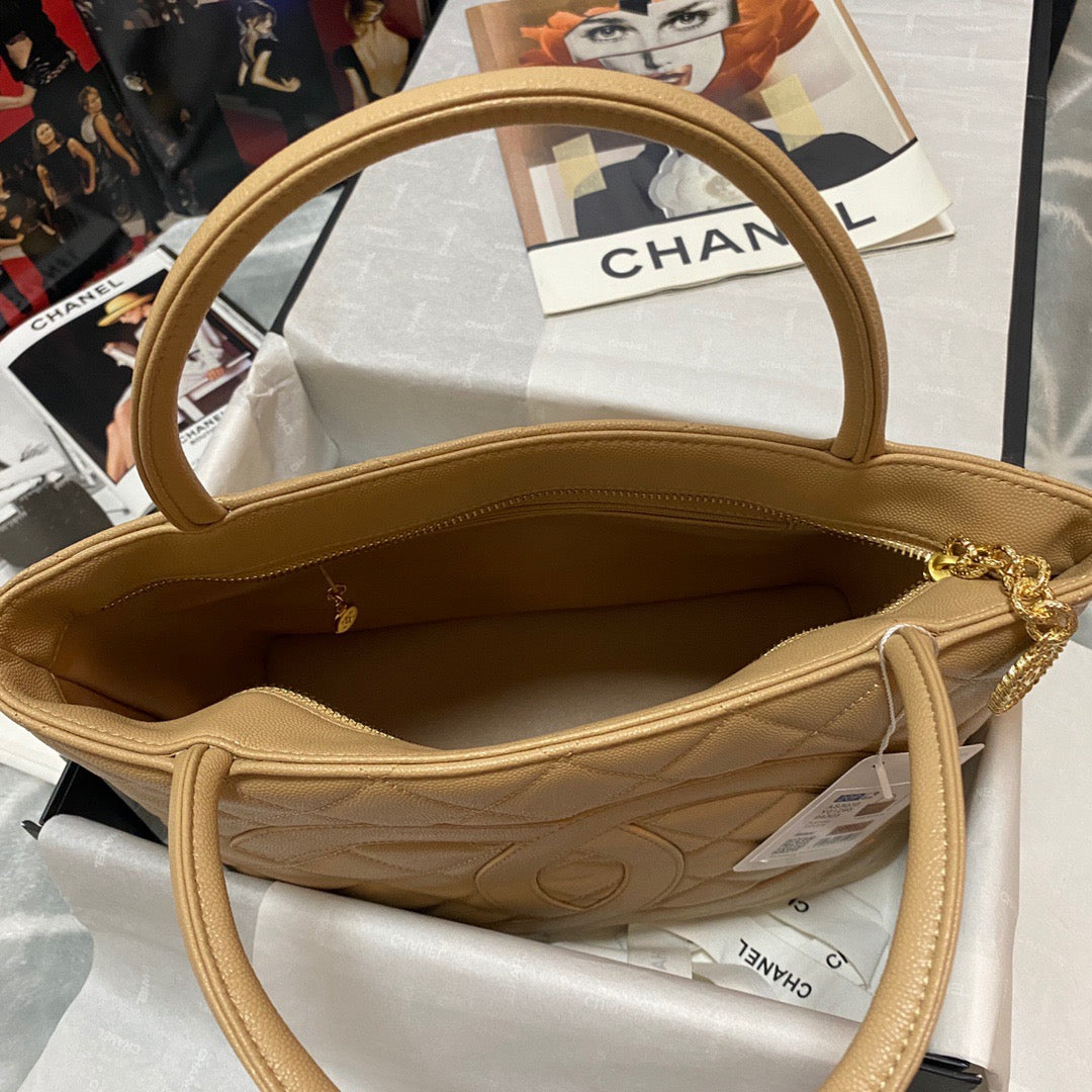 CHL - Medallion Tote Gold Hardware Caviar Yellow For Women Handbags, Shoulder Bags 15.6in/32LO