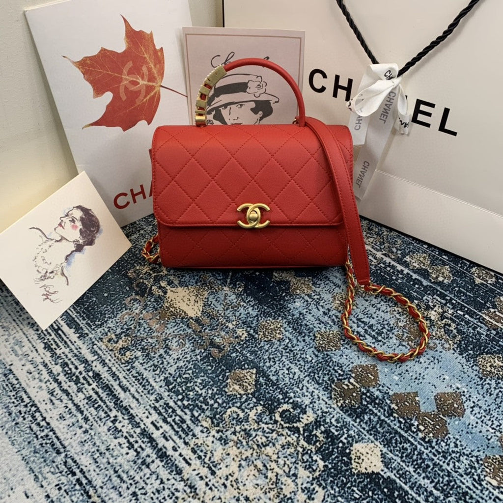CHL - Small Flap Bag With Top Handle Gold Hardware Red For Women Handbags, Shoulder Bags 7.9in/20LO AS2059