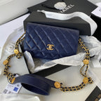 CHL - Small Flap Bag Gold Hardware Navy Blue For Women Handbags, Shoulder Bags 7.5in/19LO AP2840
