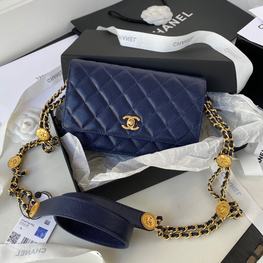 CHL - Small Flap Bag Gold Hardware Navy Blue For Women Handbags, Shoulder Bags 7.5in/19LO AP2840