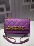 CHL - Front Logo Small Flap Bag Gold Hardware Purple For Women Handbags, Shoulder Bags 8.2in/21LO AS1490