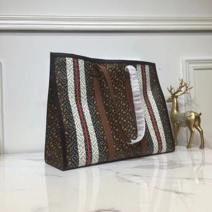 B-Berry - BB  Monogram Stripe E-Canvas Portrait Tote Bag Bridle Brown For Women, Bags 15.7in/34LO