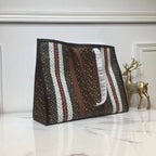B-Berry - BB  Monogram Stripe E-Canvas Portrait Tote Bag Bridle Brown For Women, Bags 15.7in/34LO