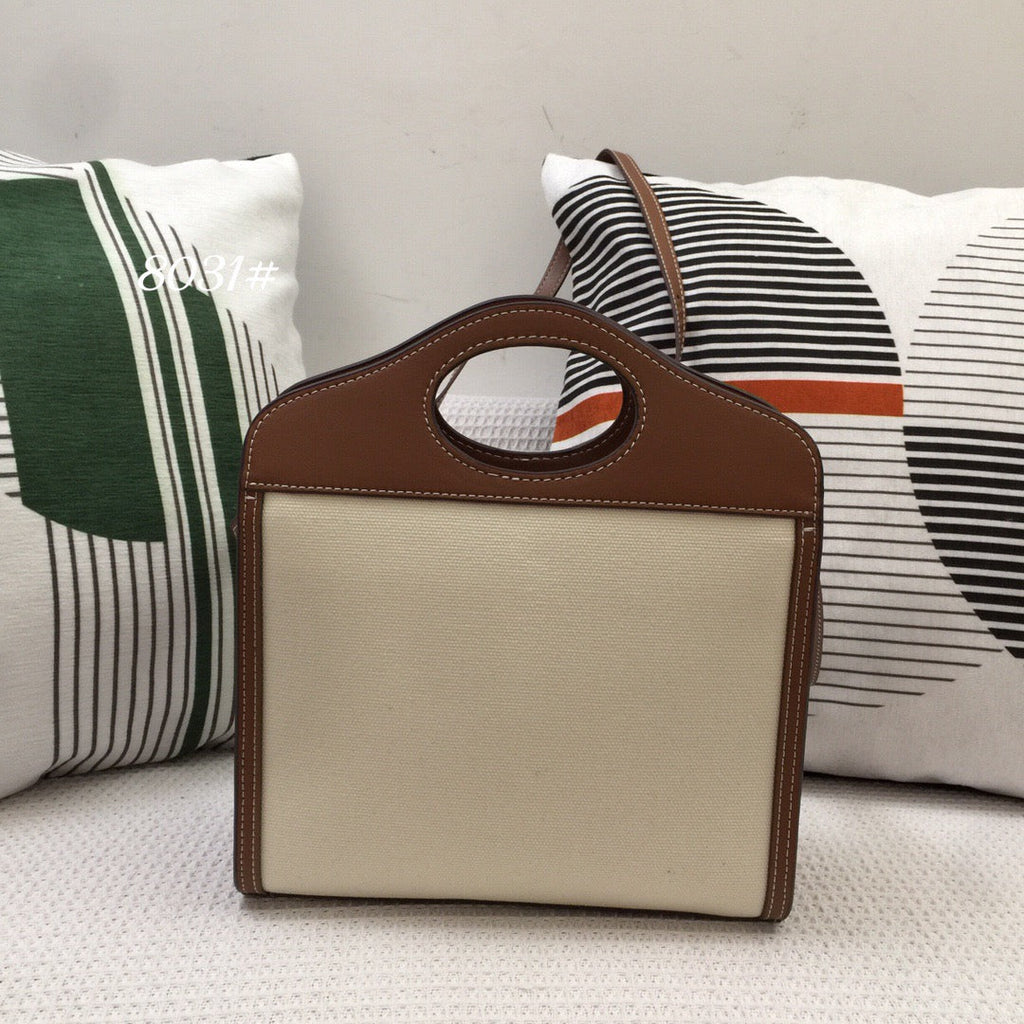 B-Berry - BB  Mini Two-tone Canvas And Pocket Bag Brown For Women, Bags 10.4in/26.5LO 80393611