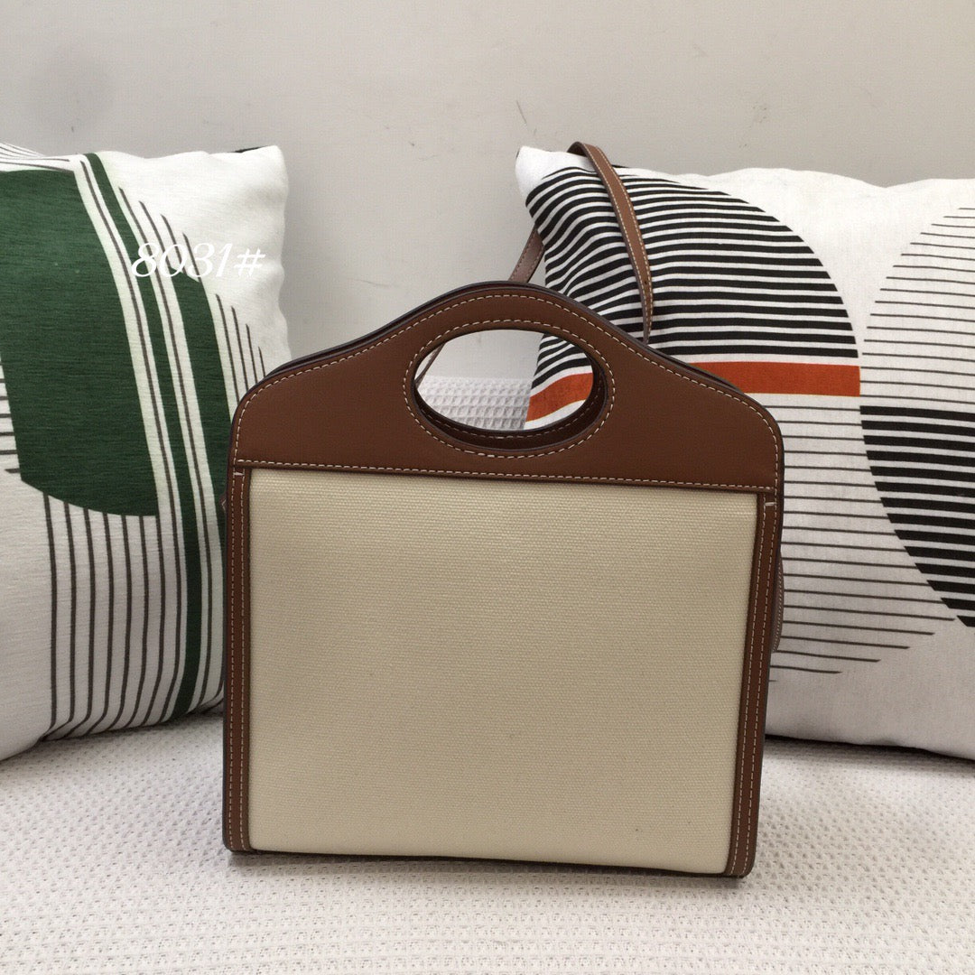 B-Berry - BB  Mini Two-tone Canvas And Pocket Bag Brown For Women, Bags 10.4in/26.5LO 80393611
