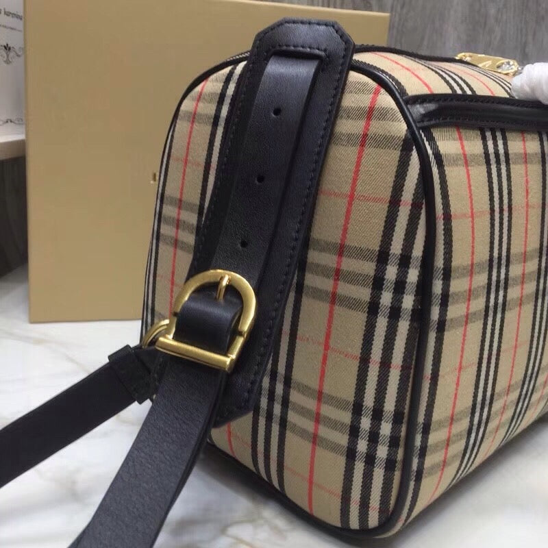 B-Berry - BB  Small 1983 Check LiNike Bowling Bag Black/Brown For Women, Women’s Bags 9.1in/23LO
