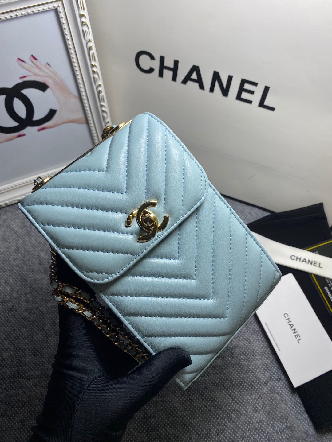 CHL -  Chevron Trendy CHL -  Phone Light Blue Bag For Women 18LO/7in