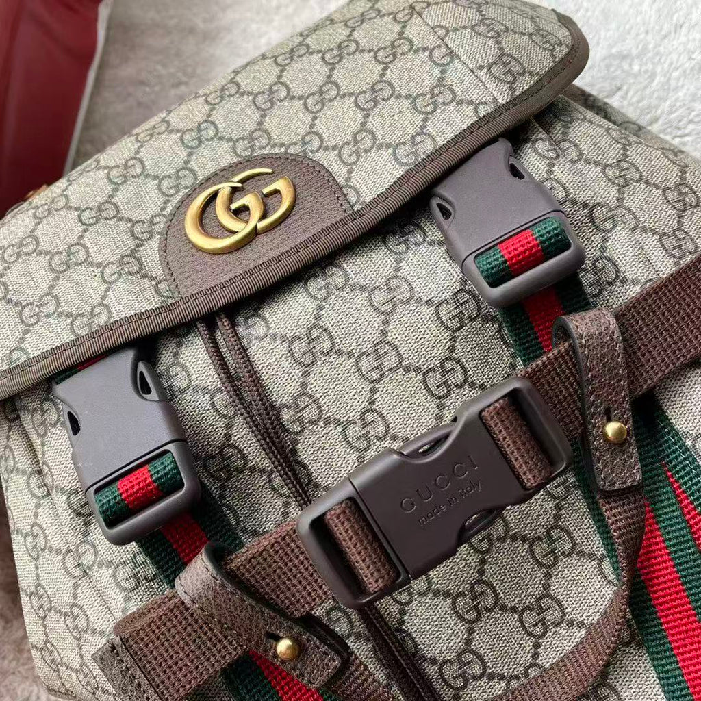 GG Supreme Skateboard Backpack Brown Beige Leather Canvas
