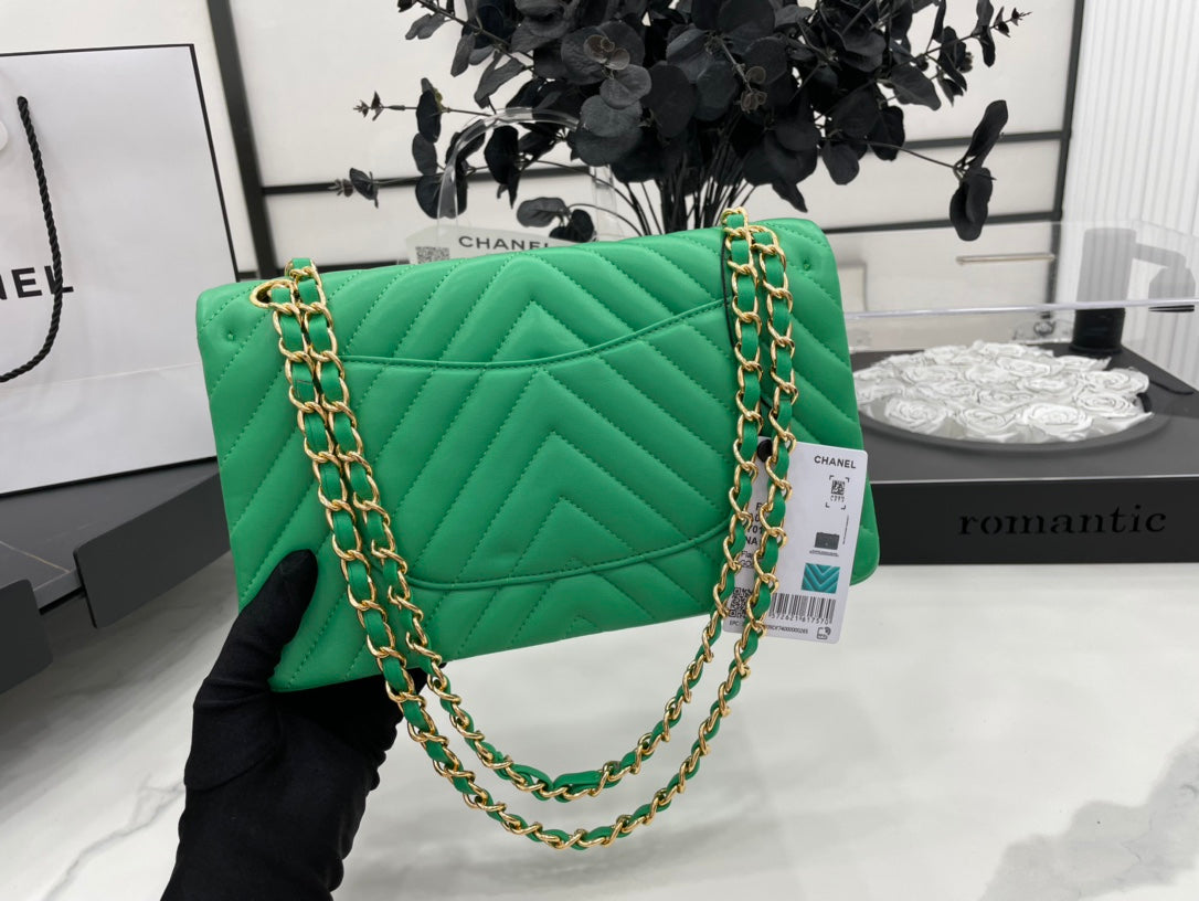 CHL -  Chevron Mini Rectangular Classic Flap Green Bag For Women 20.5LO/8in