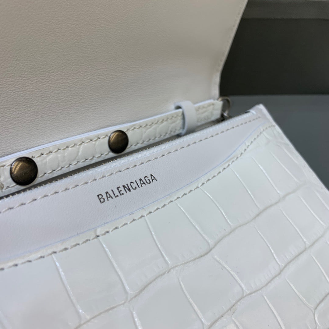 BLN-Ciaga Croc Embossed Patent B Bag With Chain In White, For Women,  Bags 7.9in/20LO