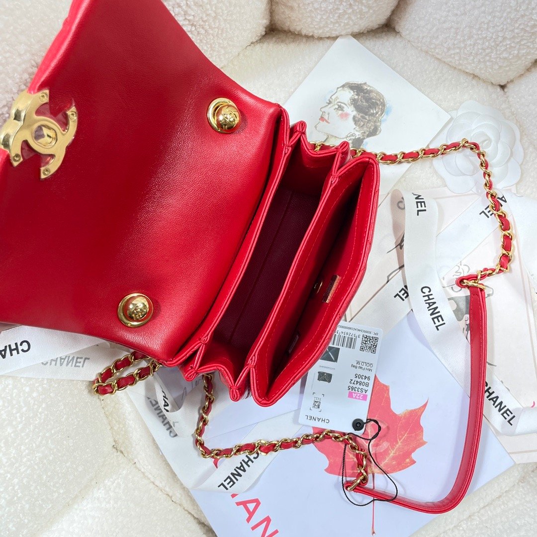 CHL - Mini Flap Bag Gold Hardware Red For Women Handbags, Shoulder Bags 6.7in/17LO AS3365