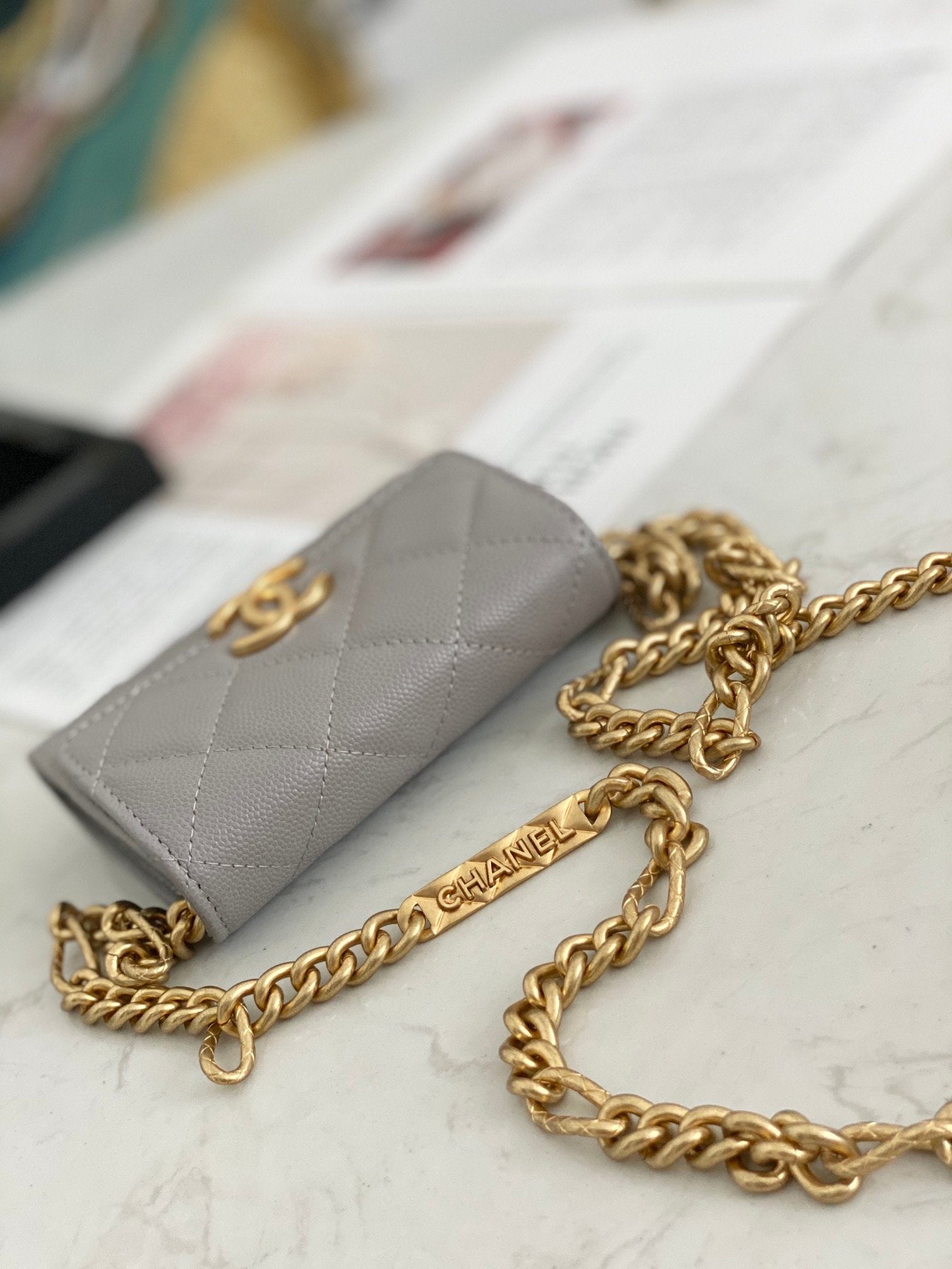 CHL - Mini Flap Bag Gold Toned Hardware Grey For Women 4.7in/12LO