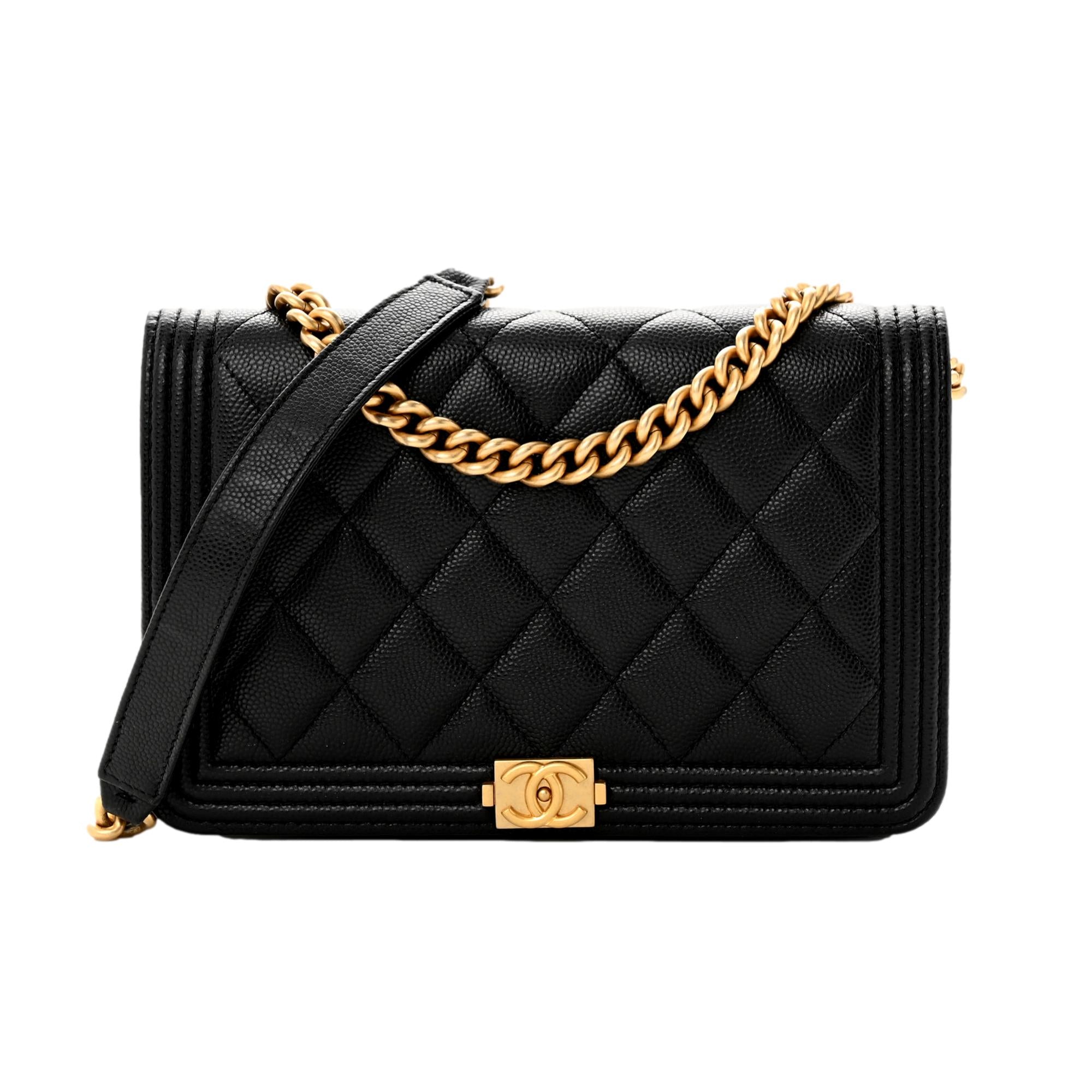 CHNL -  Boy Quilted Black Caviar Leather Wallet on Chain Crossbody Bag