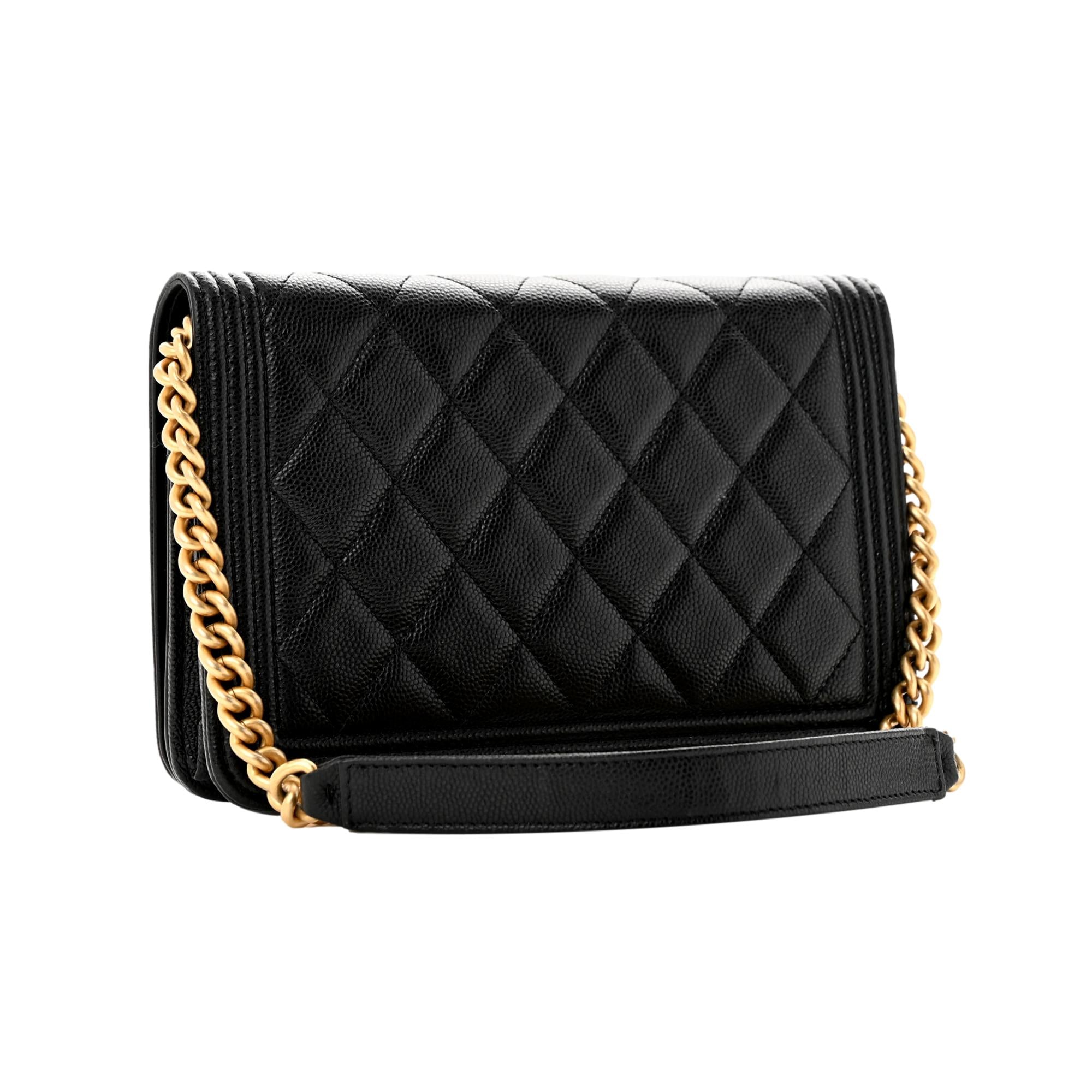 CHNL -  Boy Quilted Black Caviar Leather Wallet on Chain Crossbody Bag