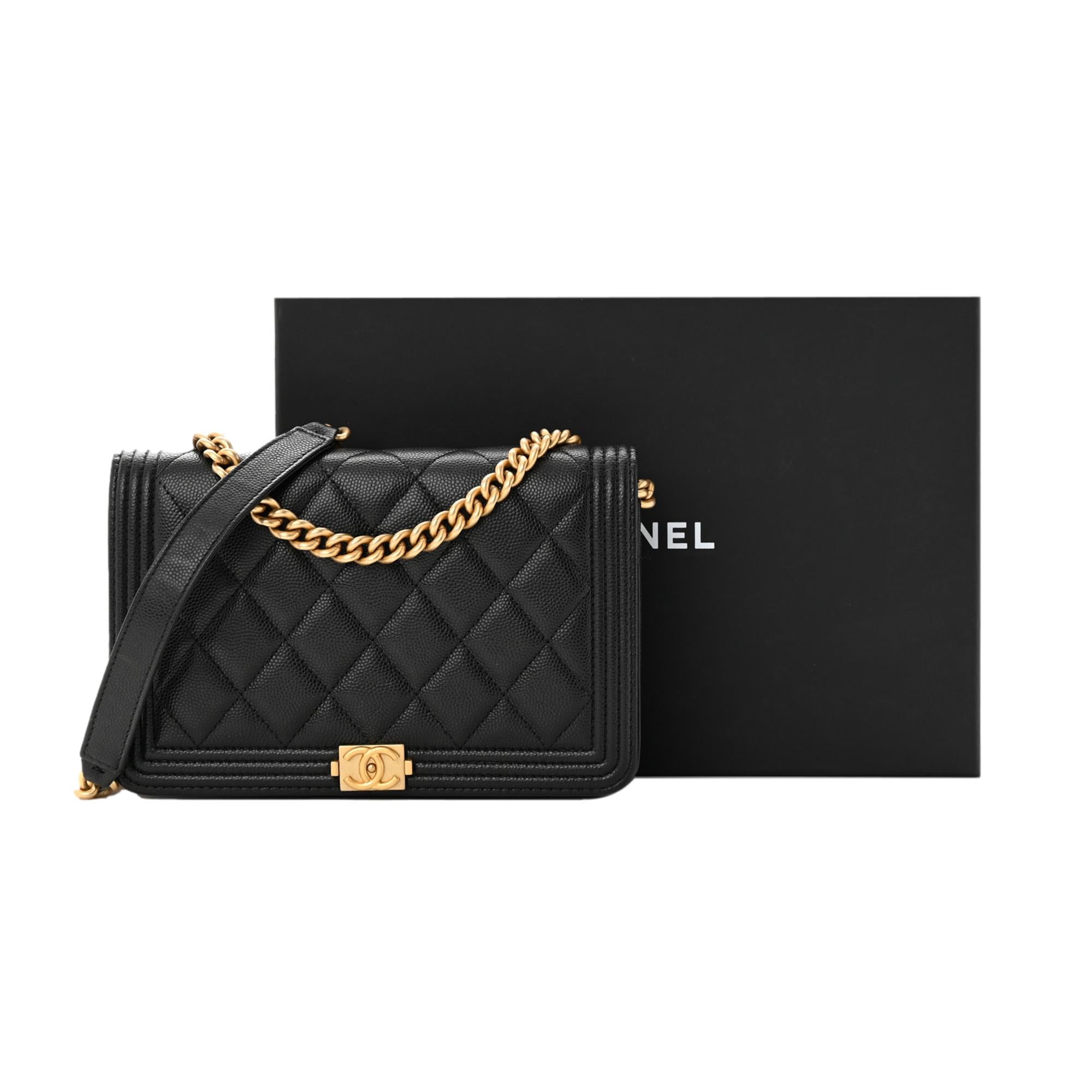CHNL -  Boy Quilted Black Caviar Leather Wallet on Chain Crossbody Bag
