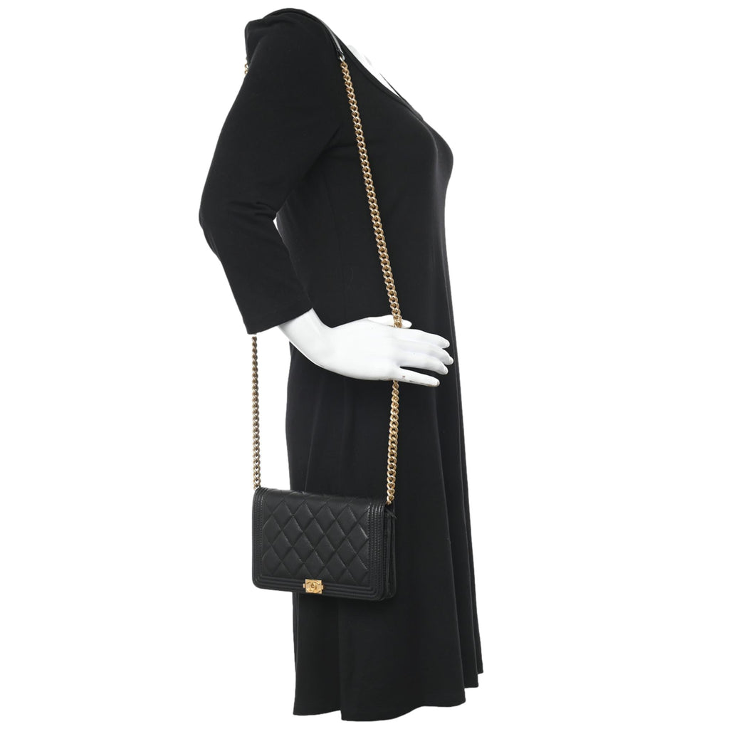 CHNL -  Boy Quilted Black Caviar Leather Wallet on Chain Crossbody Bag