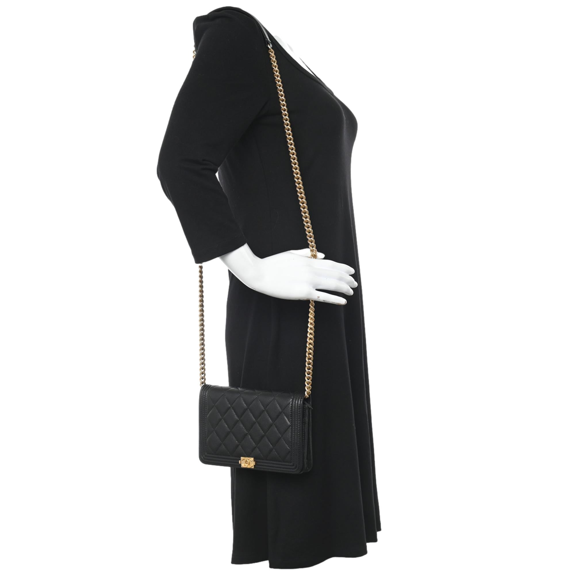 CHNL -  Boy Quilted Black Caviar Leather Wallet on Chain Crossbody Bag