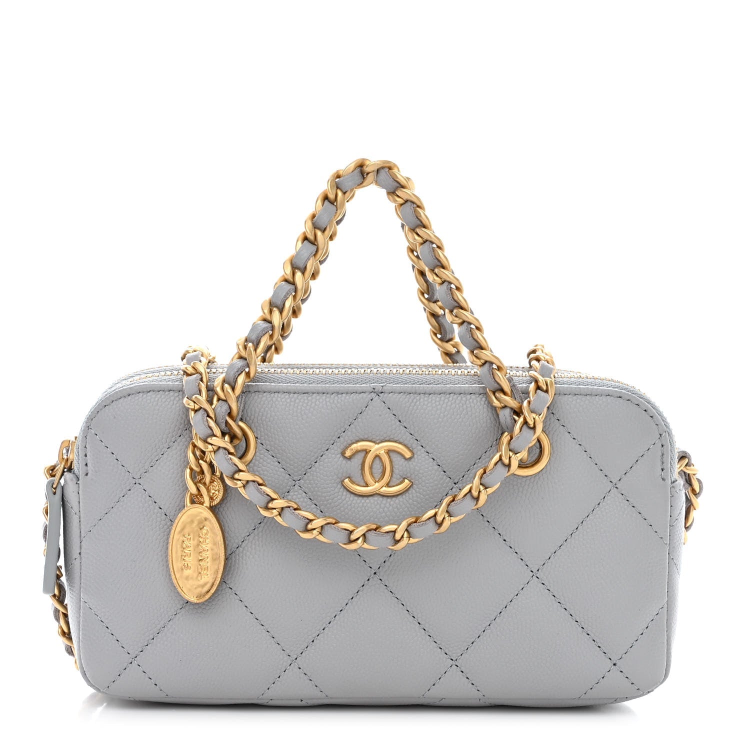 CHNL -  Matelasse Caviar Leather Charm Wallet on Chain Grey