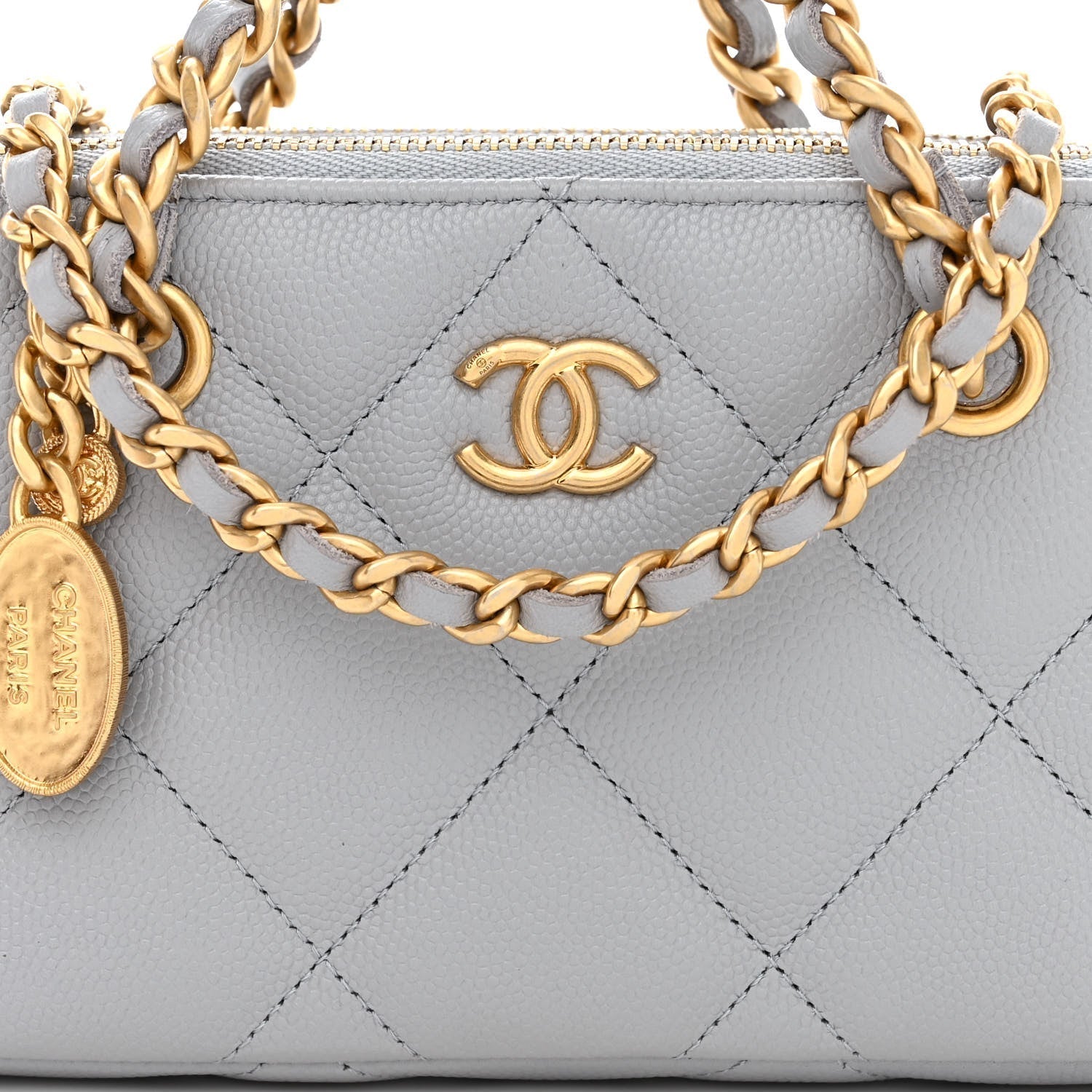 CHNL -  Matelasse Caviar Leather Charm Wallet on Chain Grey