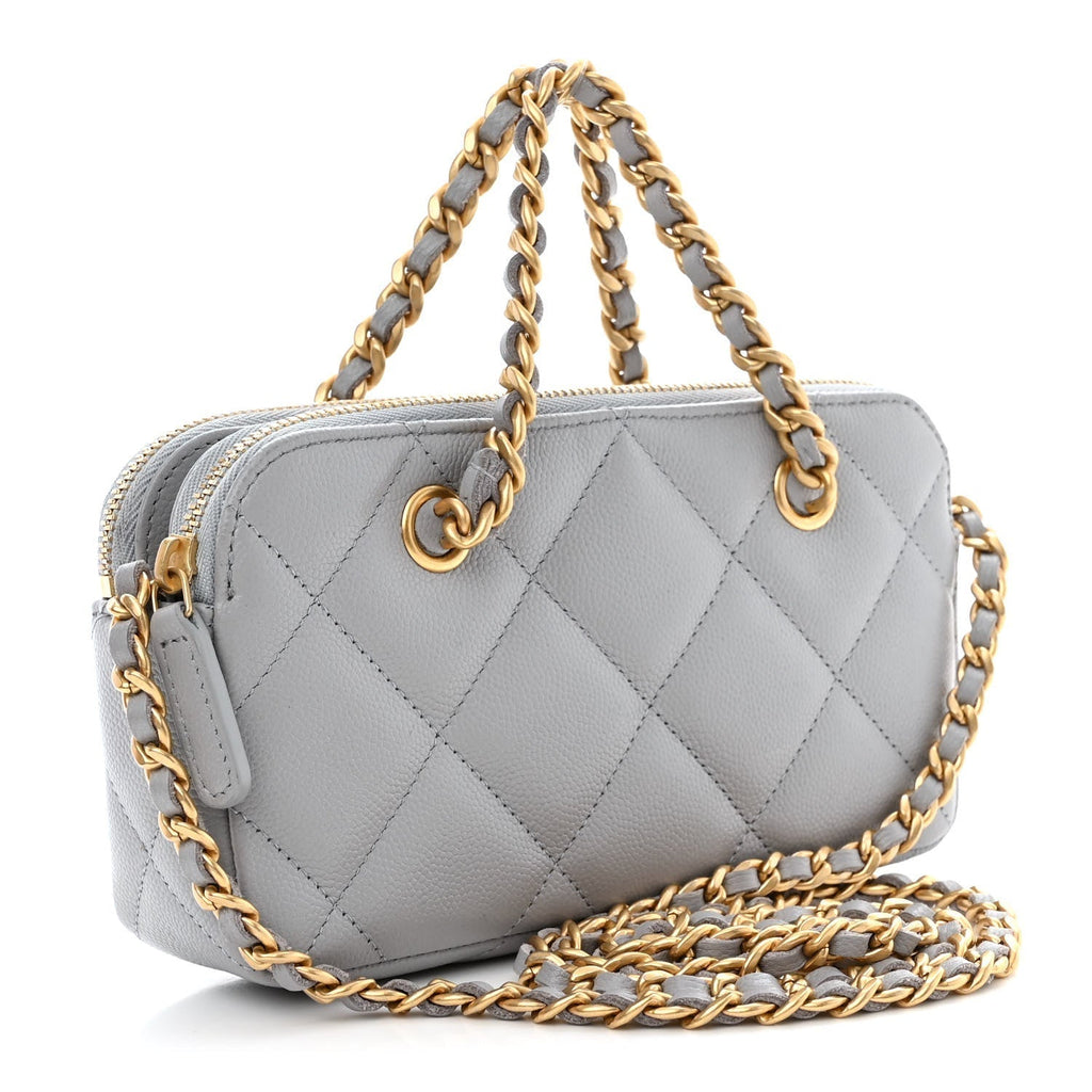 CHNL -  Matelasse Caviar Leather Charm Wallet on Chain Grey