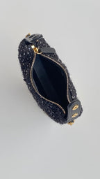 CC Mini Crescent Carry-on Bag 13 Dark Blue Wool Tweed