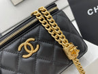 CHL - Small Vanity Case Black With Gold Zipper For Women Bags 5.9in/15LO