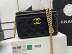 CHL - Small Vanity Case Black With Gold Zipper For Women Bags 5.9in/15LO