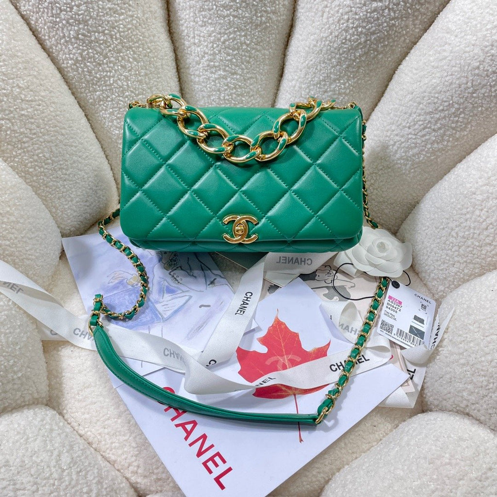 CHL - Large Flap Bag Gold Hardware Green For Women Handbags, Shoulder Bags 9.1in/23LO AS3367
