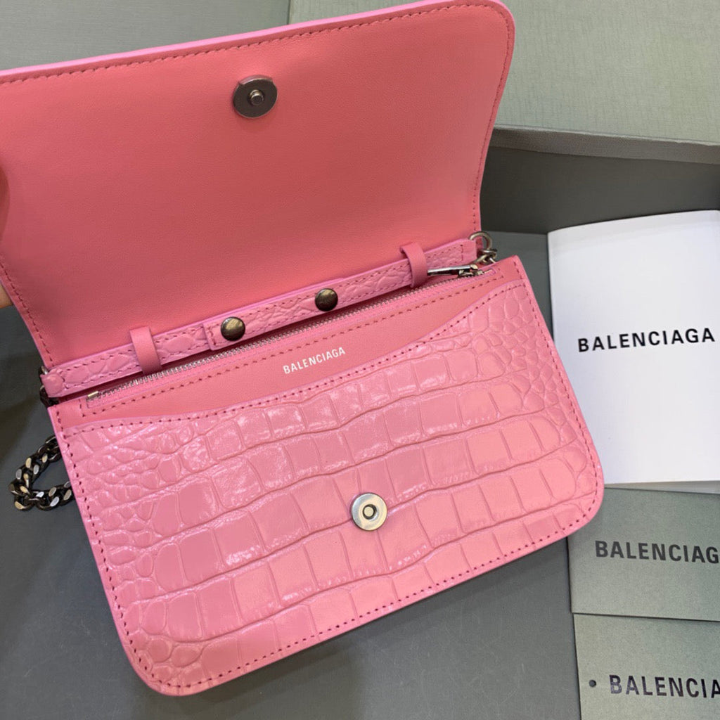 BLN-Ciaga Croc Embossed Patent B Bag With Chain In Pink, For Women,  Bags 7.9in/20LO
