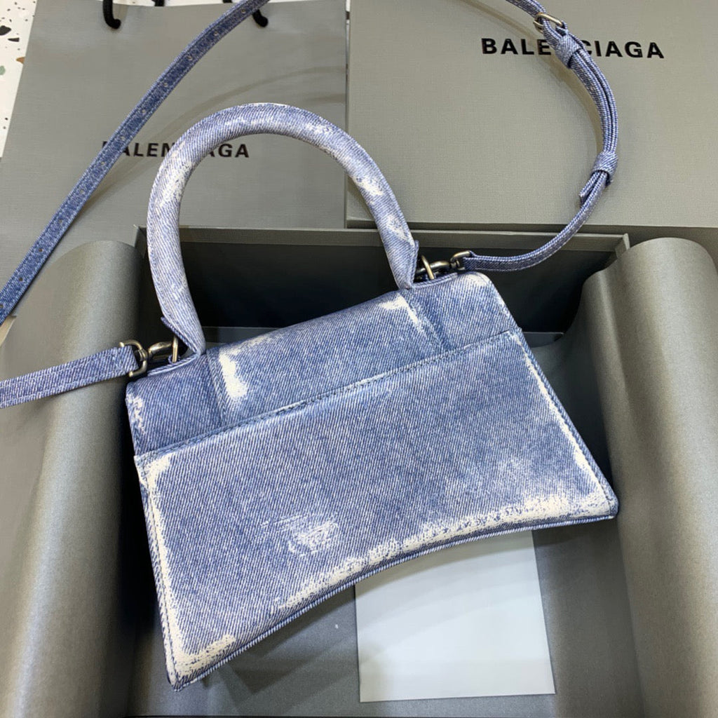BLN-Ciaga Hourglass Small Handbag In Blue Denim Printed, For Women,  Bags 9in/23LO 5935462104W9064