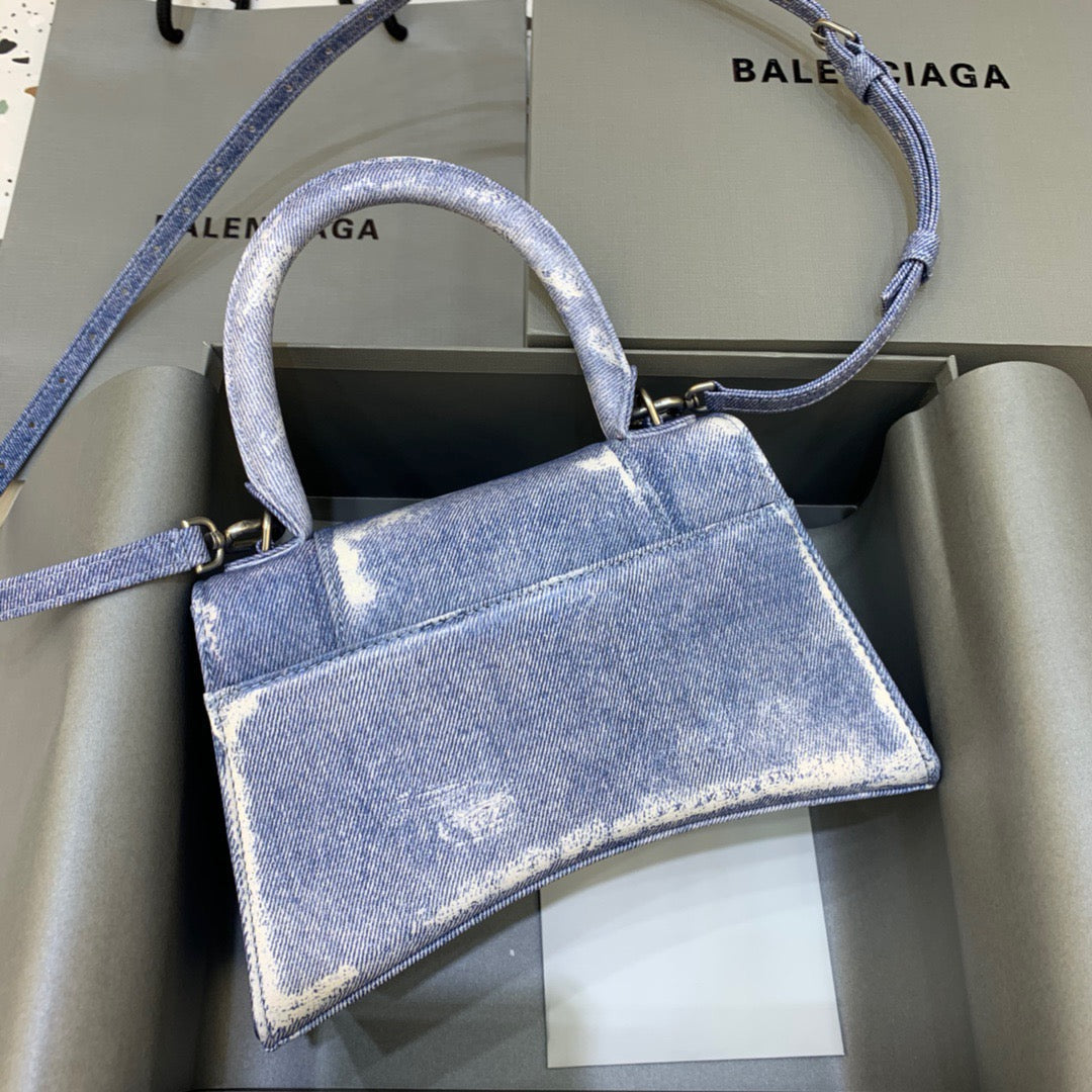 BLN-Ciaga Hourglass Small Handbag In Blue Denim Printed, For Women,  Bags 9in/23LO 5935462104W9064