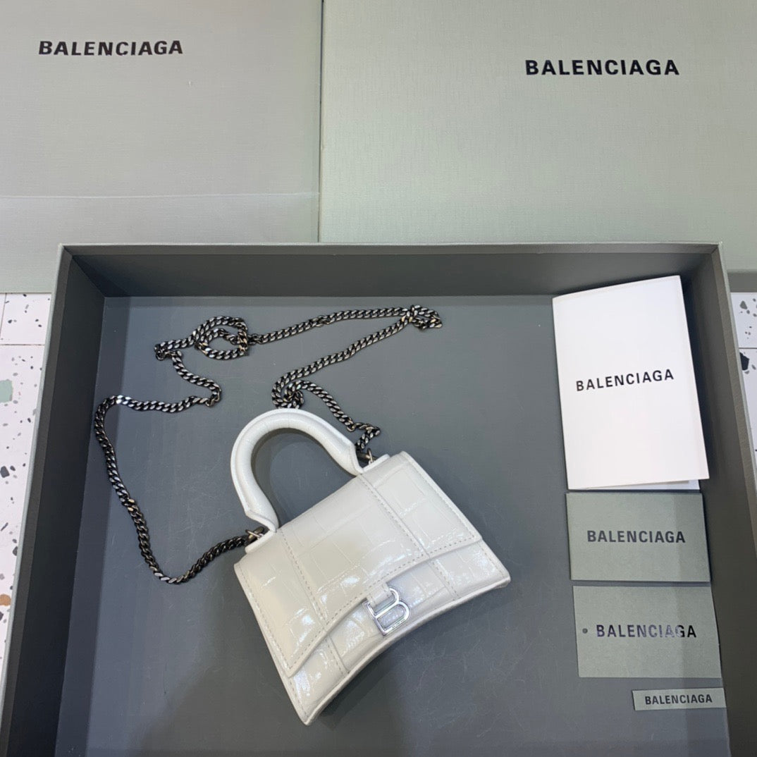 BLN-Ciaga Hourglass Mini Handbag With Chain In White, For Women,  Bags 4.7in/12LO