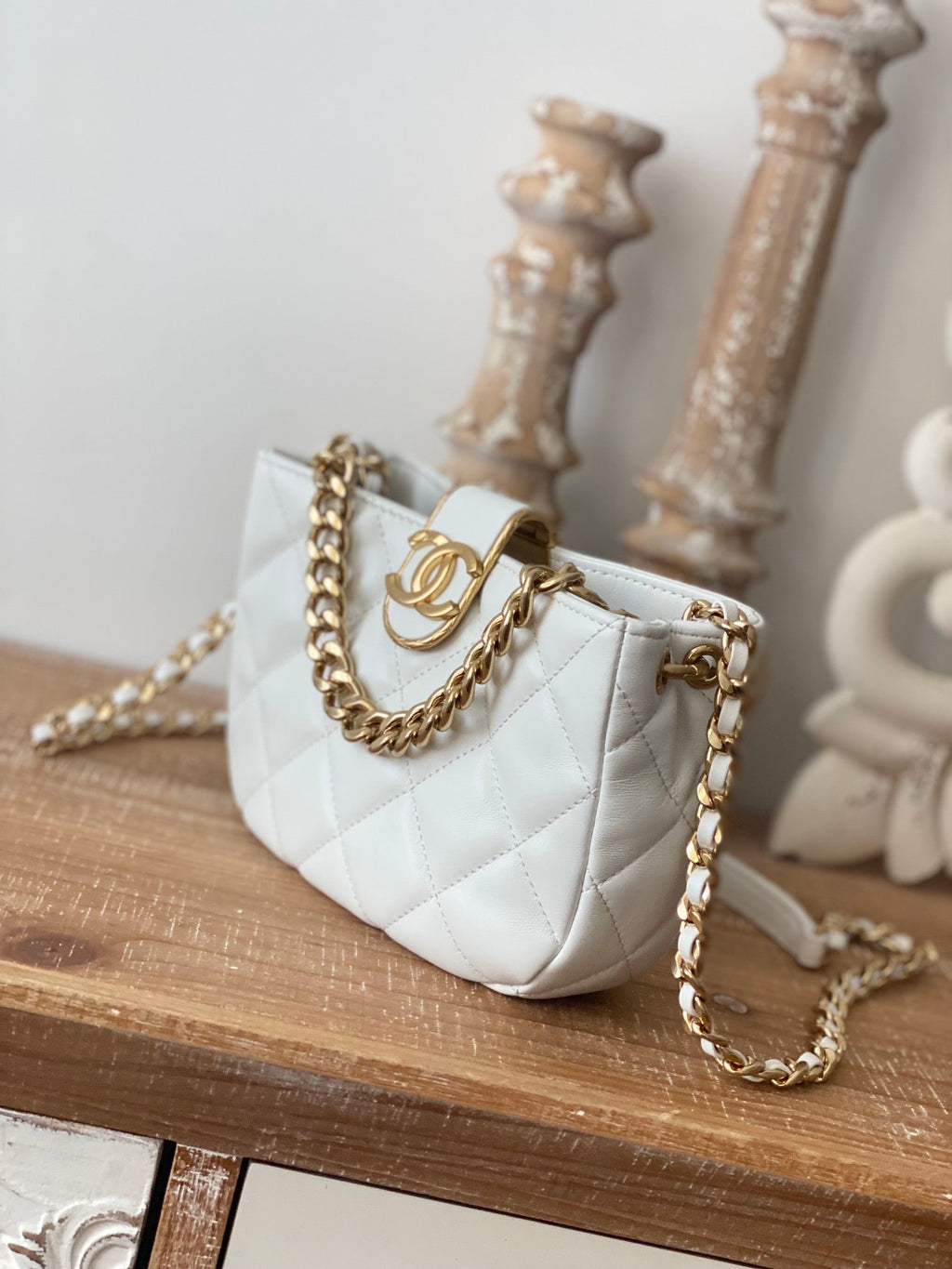 CHL - Small Hobo Bag Gold Hardware White For Women Handbags, Shoulder Bags 7.5in/19LO