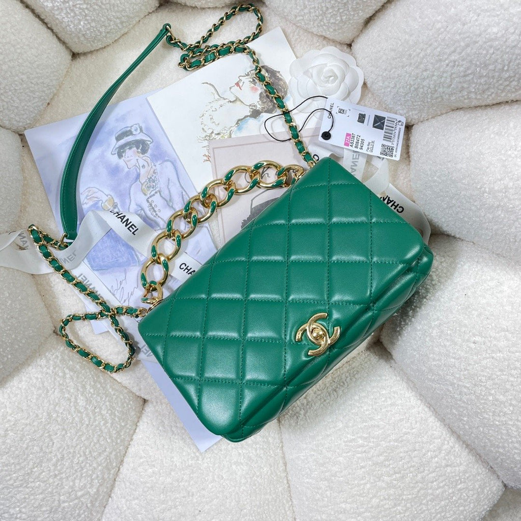 CHL - Large Flap Bag Gold Hardware Green For Women Handbags, Shoulder Bags 9.1in/23LO AS3367