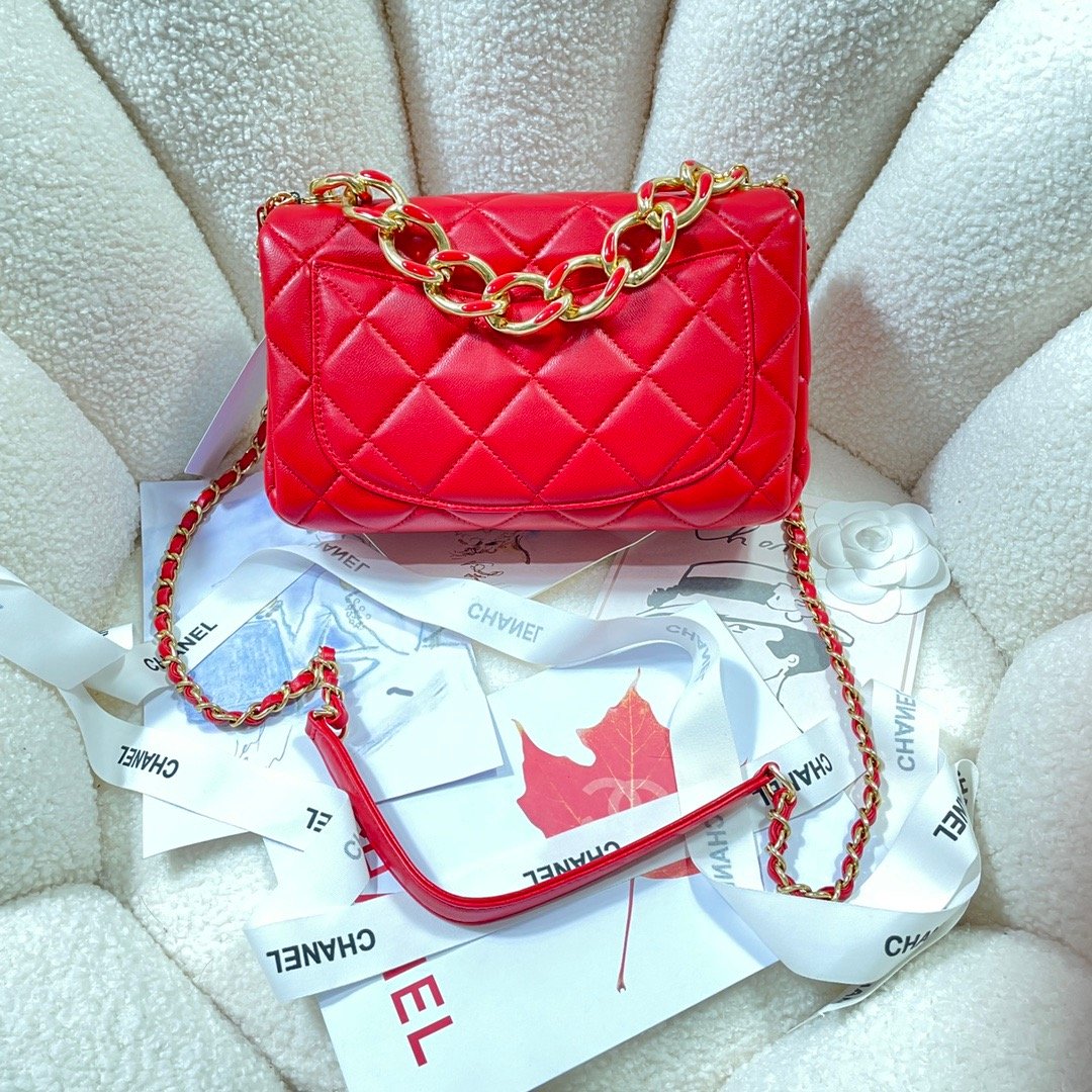 CHL - Large Flap Bag Gold Hardware Red For Women Handbags, Shoulder Bags 9.1in/23LO AS3367