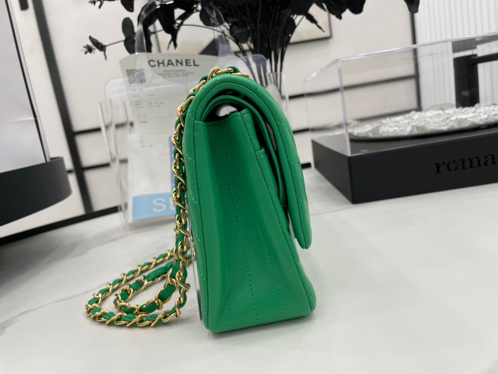 CHL -  Chevron Mini Rectangular Classic Flap Green Bag For Women 20.5LO/8in