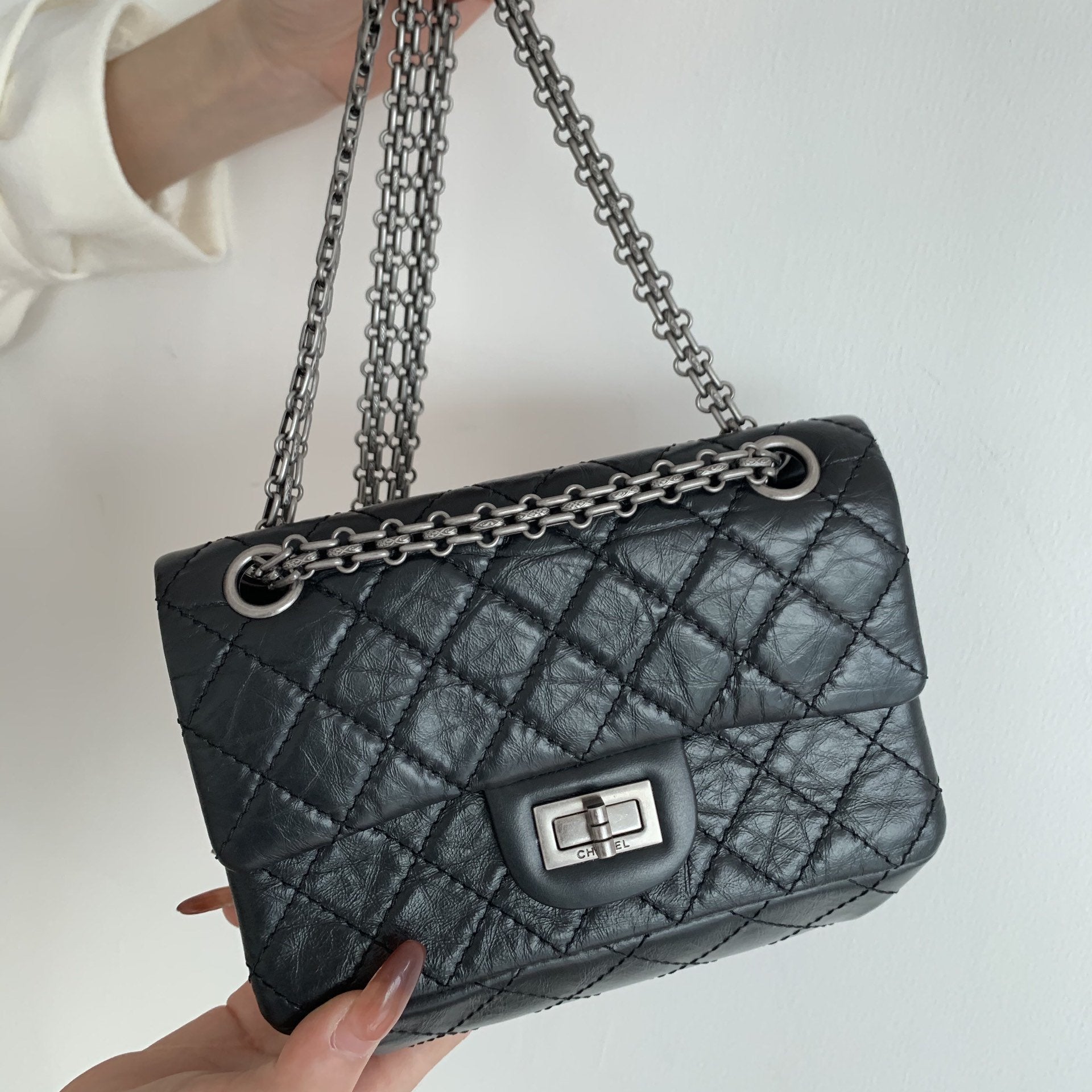 CHL - Mini 2.55 Handbag Black For Women SilLusso Official - Toned Hardware 7.8in/20LO AS0874 Y04634 94305