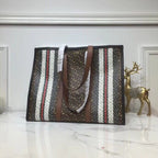B-Berry - BB  Monogram Stripe E-Canvas Portrait Tote Bag Bridle Brown For Women, Bags 15.7in/34LO