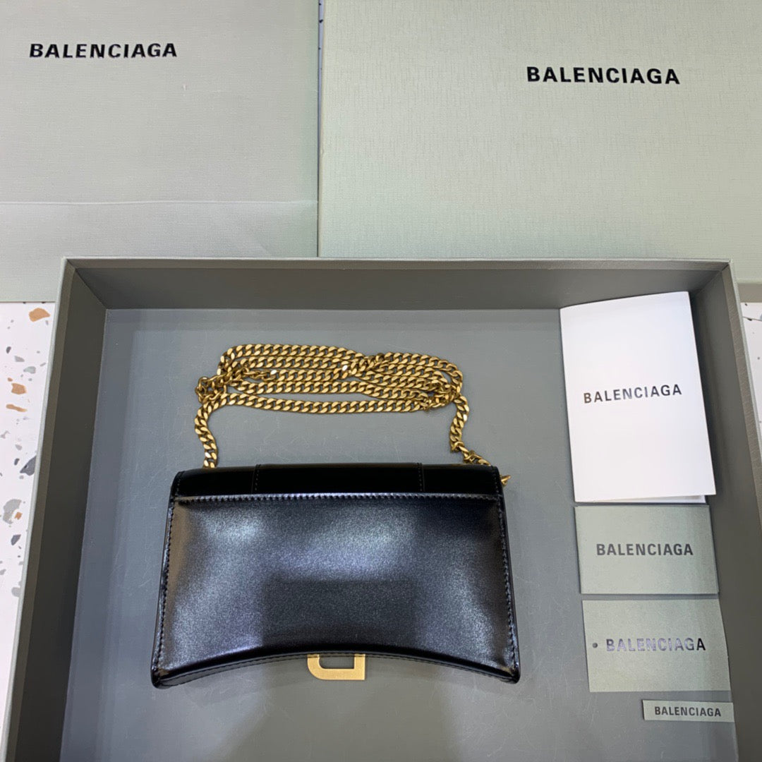 BLN-Ciaga Hourglass Wallet On Chain in Black, For Women,  Bags 7.6in/19LO 6560501QJ4M1000