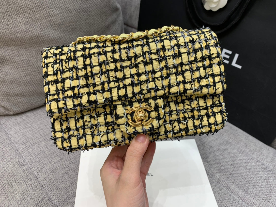 CHL - Mini Yellow Tweed Flap Bag For Women 20LO/7.5in