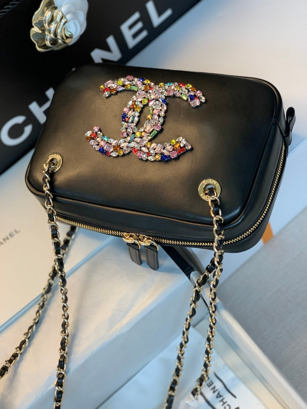 CHL -  Camera Cubic Diamonds Black Bag For Women 12.5LO/4.9in