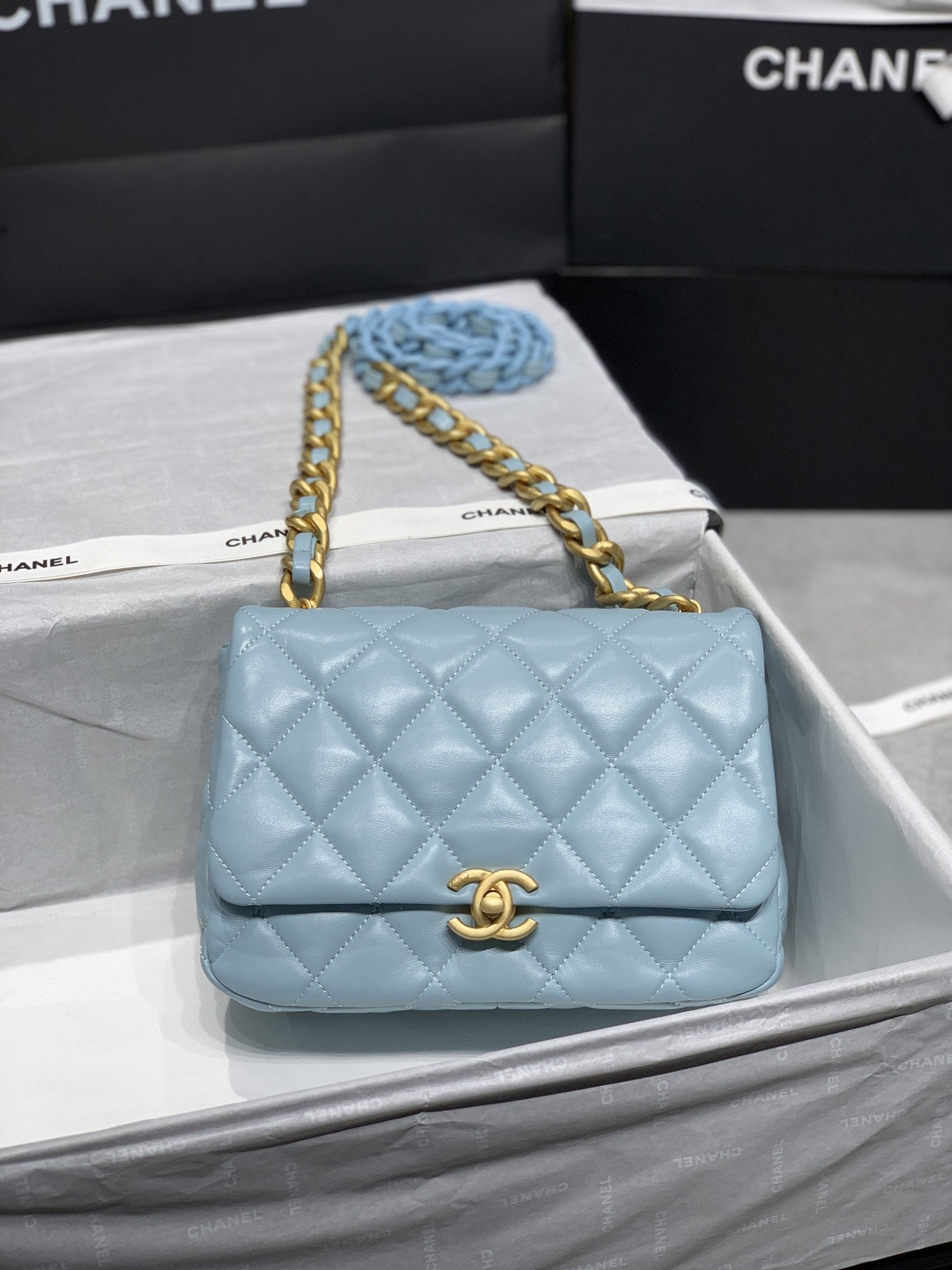 CHL - Small Flap Bag Gold-Tone Metal Blue Bag For Women 16LO/6.2in