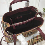 B-Berry - BB  House Check Derby Medium Banner Purse Tote Purple For Women, Women’s Bags 14in/35LO