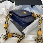 CHL -  Clutch With Chain Gold Hardware Grained Shinny Navy Blue For Women Handbags, Shoulder Bags 4.7in/12LO AP2857