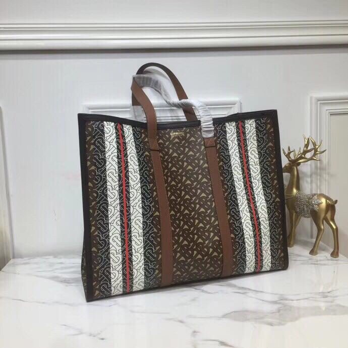B-Berry - BB  Monogram Stripe E-Canvas Portrait Tote Bag Bridle Brown For Women, Bags 15.7in/34LO