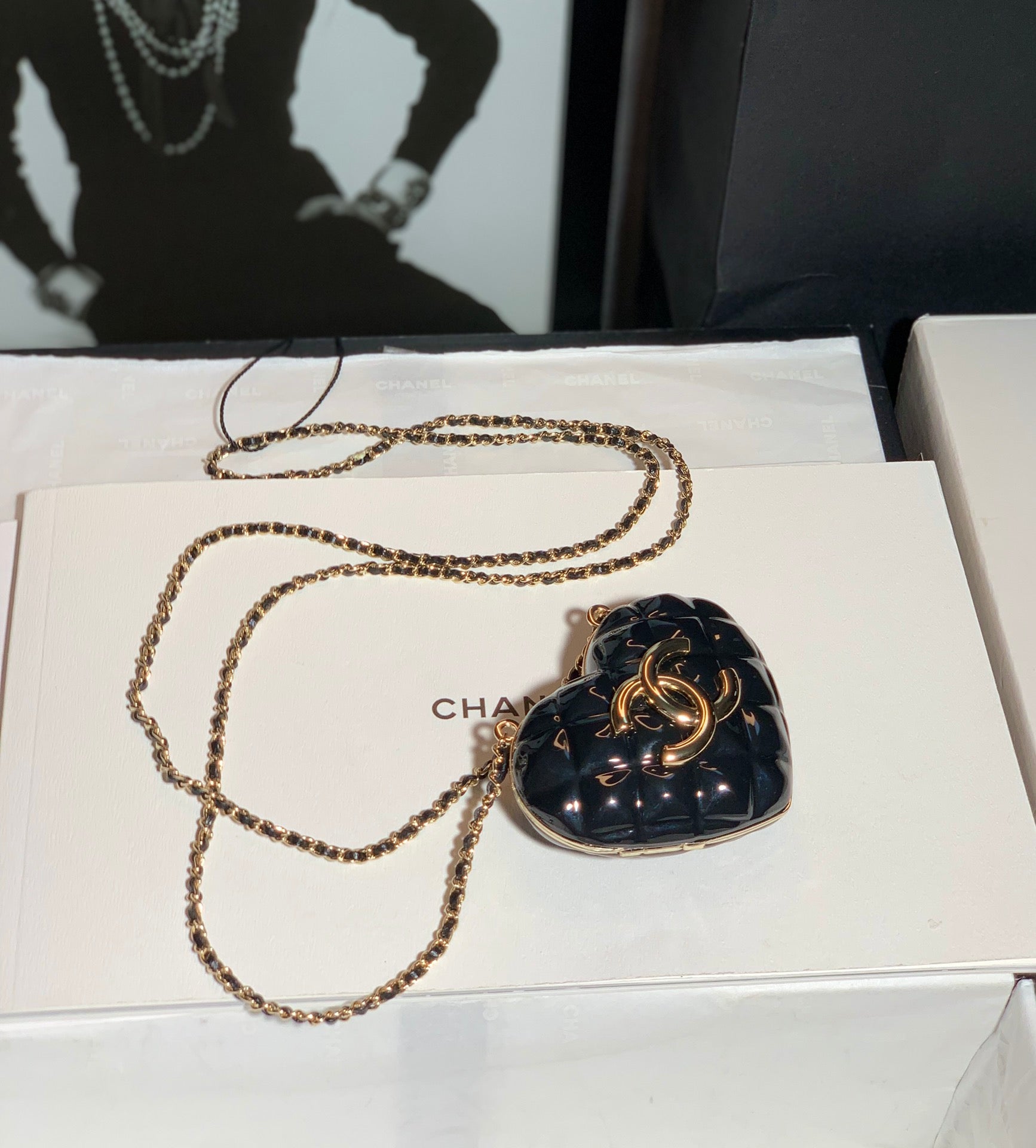 CHL - Long Necklace Bag Black For Women Bags 3in/7.6LO
