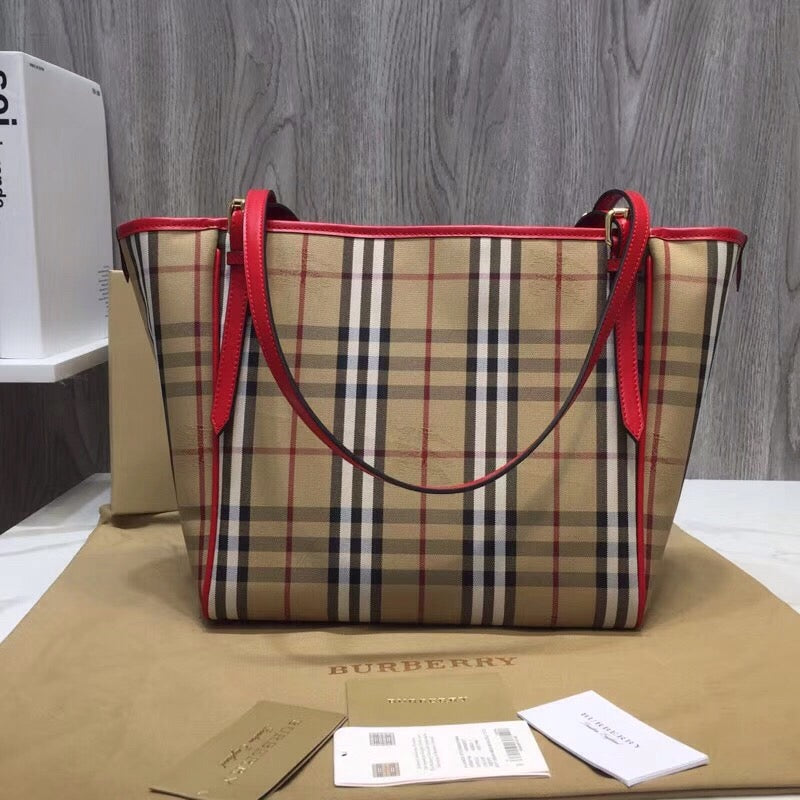 B-Berry - BB  The Small Canter Horseferry Check Tote Red For Women, Women’s Bags 11.6in/29.5LO