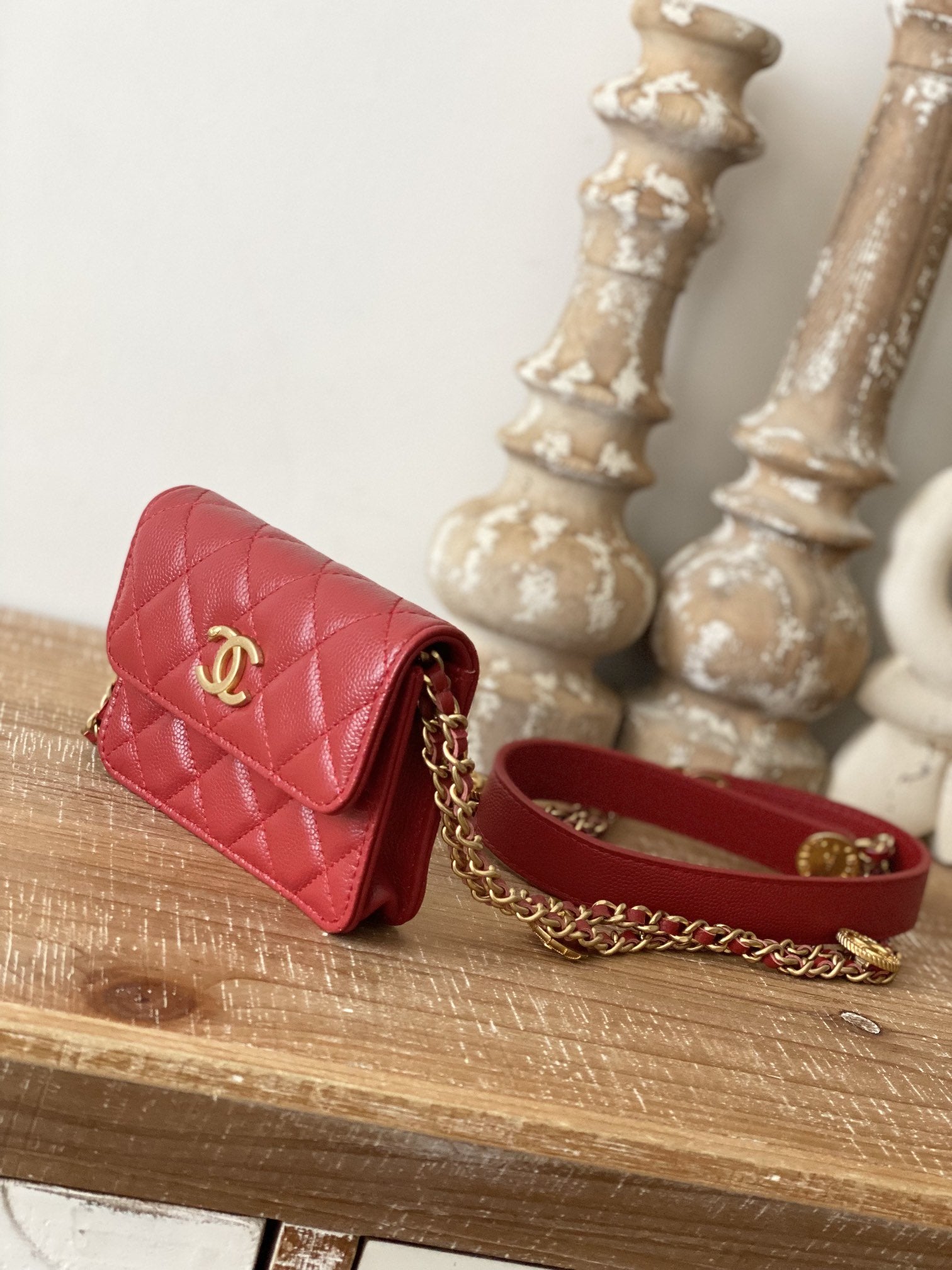 CHL -  Clutch With Chain Red For Women Bags 4.8in/12.3LO