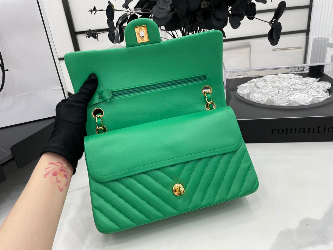 CHL -  Chevron Mini Rectangular Classic Flap Green Bag For Women 20.5LO/8in