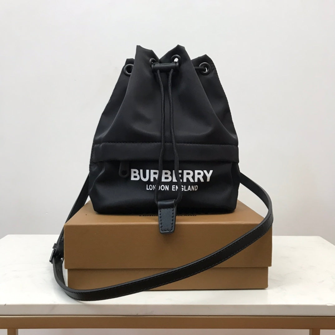 B-Berry - BB  Logo Print Nylon Drawcord Pouch Black For Women, Bags 7.7in/19.5LO